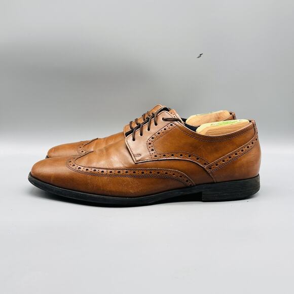 Cole Haan Shoes Mens 9.5 Brown Leather Signature Wingtip Oxford Grand OS Slip On - Picture 4 of 11